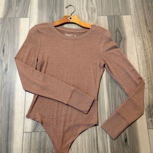 Abercrombie & Fitch Taupe Long Sleeve Bodysuit